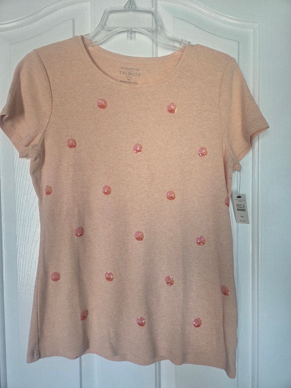 Women's Talbot Pale Orange Top with Sequined Embellishments. Size MP